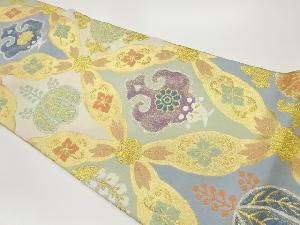 モール葉に抽象草花模様織出し袋帯